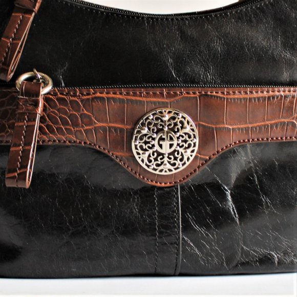 Giani Bernini Black/Brown Croc Trim Shoulder Bag - Picture 9 of 11